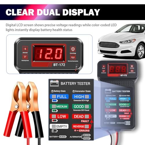 Battery Tester with LED Indicator & LCD Display - 12V Car Battery Load Tester