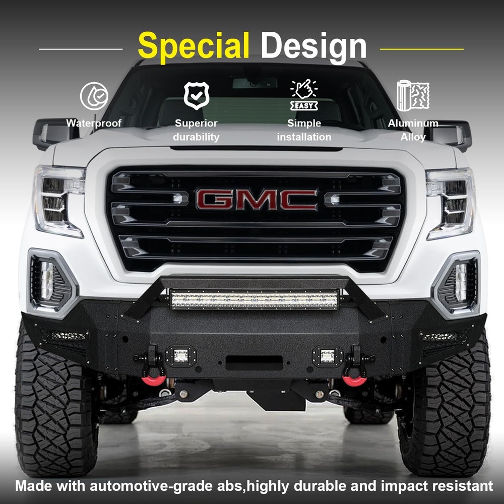 Front Bumper for 2019-2022 Sierra 1500 Winch Plate Sensor Mount D-Ring LED