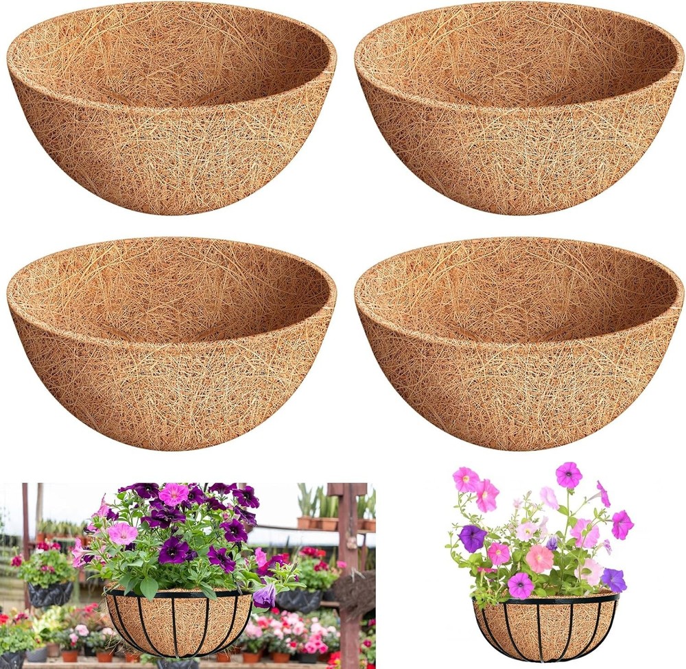 4 Pack 12 Inch Round Coco Liners Replacement, 100% Natural Coconut Coir Liner...