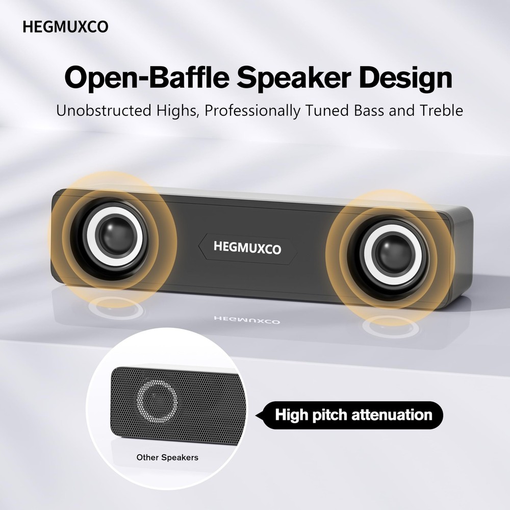 Compact PC Speakers for Desktop - 10W Wired Stereo Speaker with Volume Control