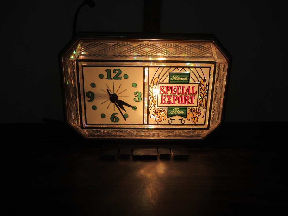 Vintage Heileman's Special Export table top clock & light TESTED WORKS