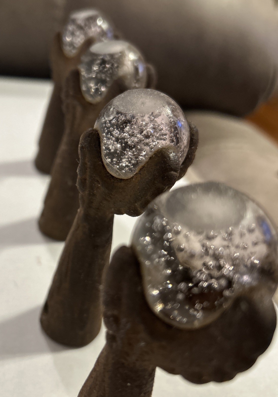 Set of 4 Vintage Art Deco Cast Iron Glass Claws and Ball Furniture Feet Casters