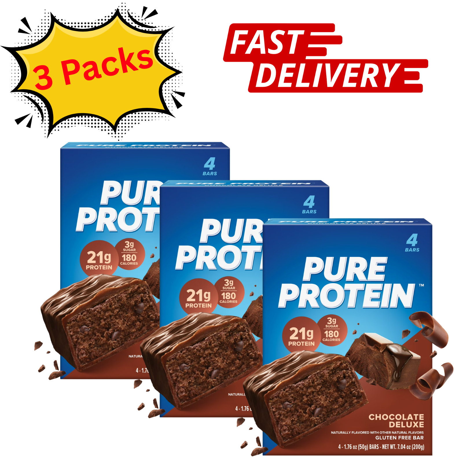 Pure Protein Bar, Chocolate Deluxe, 21g Protein, Gluten Free, 1.76 oz, 12 Ct