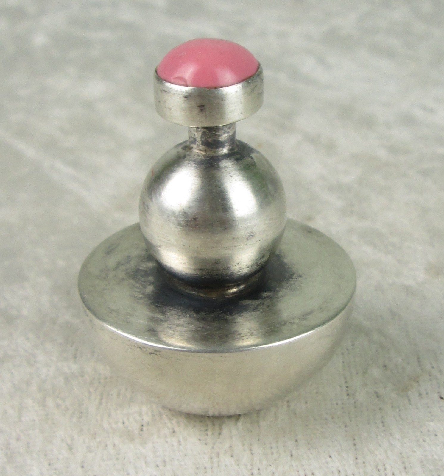 Sterling Silver Modernist Perfume Bottle Pink Stone Taxco Mexico Miniature