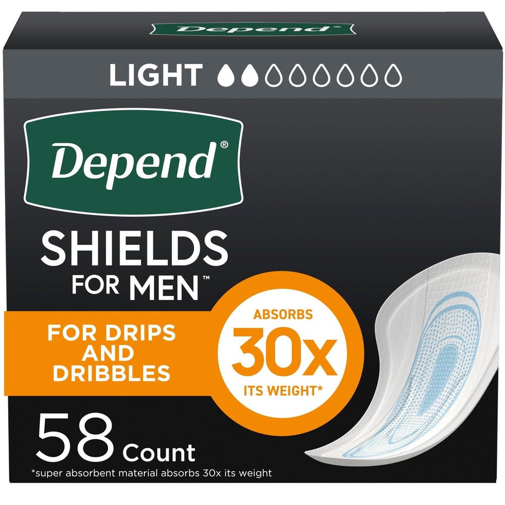 Depend Shields Incontinence Pads for Men, Light Absorbency, 58 Count