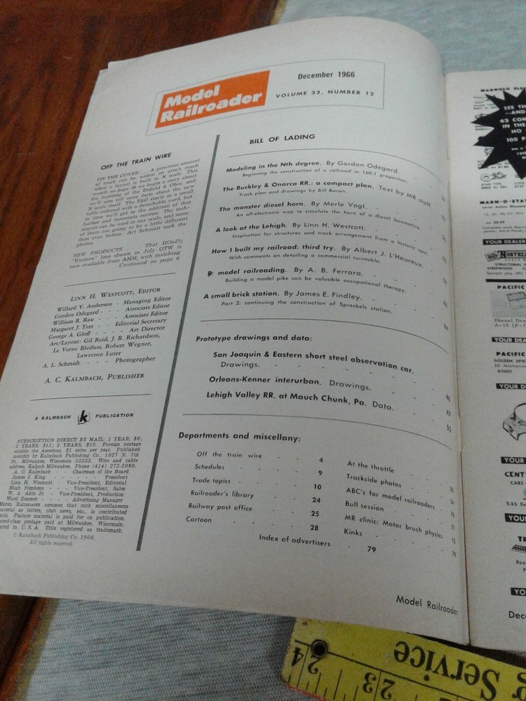 Model Railroader December 1966 Magazine