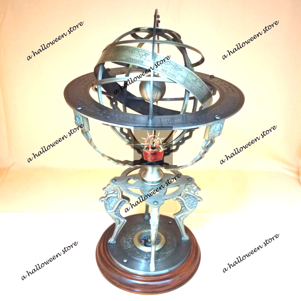 18" Solid Brass Armillary Sphere Vintage Nautical Astrolabe Globe Nautical Décor