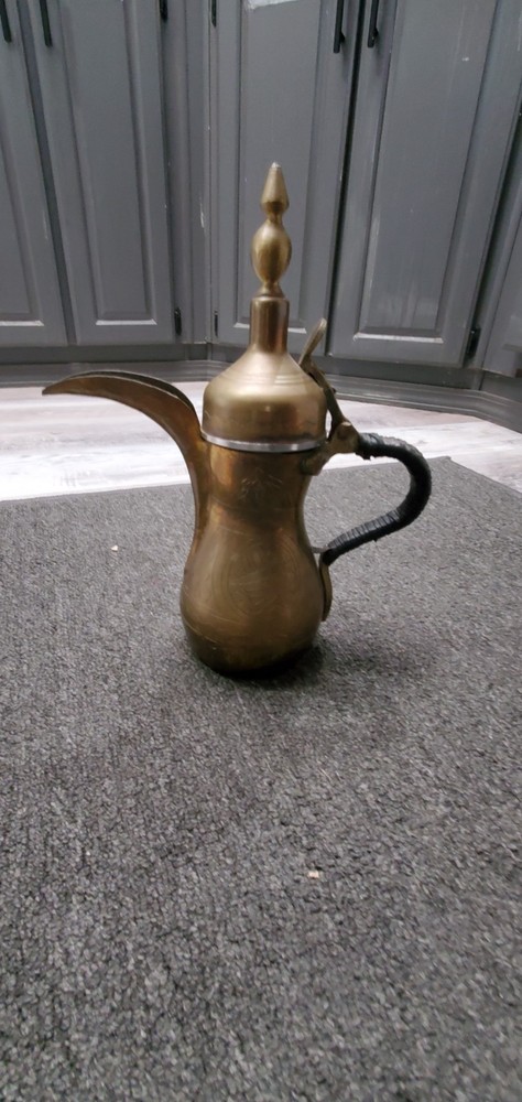Middle Eastern Brass Coffee Pot/Teapot with leather wrapped handle