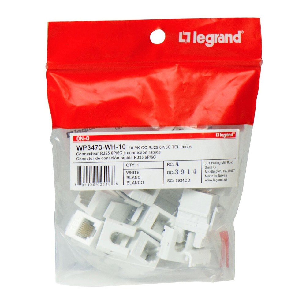 Legrand WP3473-WH-10 Quick Connect RJ25 6-Position, 6-Conductor, Phone Insert