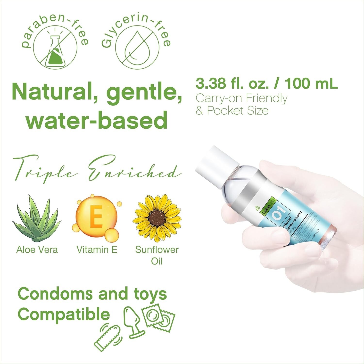 LubeLab Water-based Lube Personal Lubricant Aloe Vitamin E PH-balanced 8 3.38 32