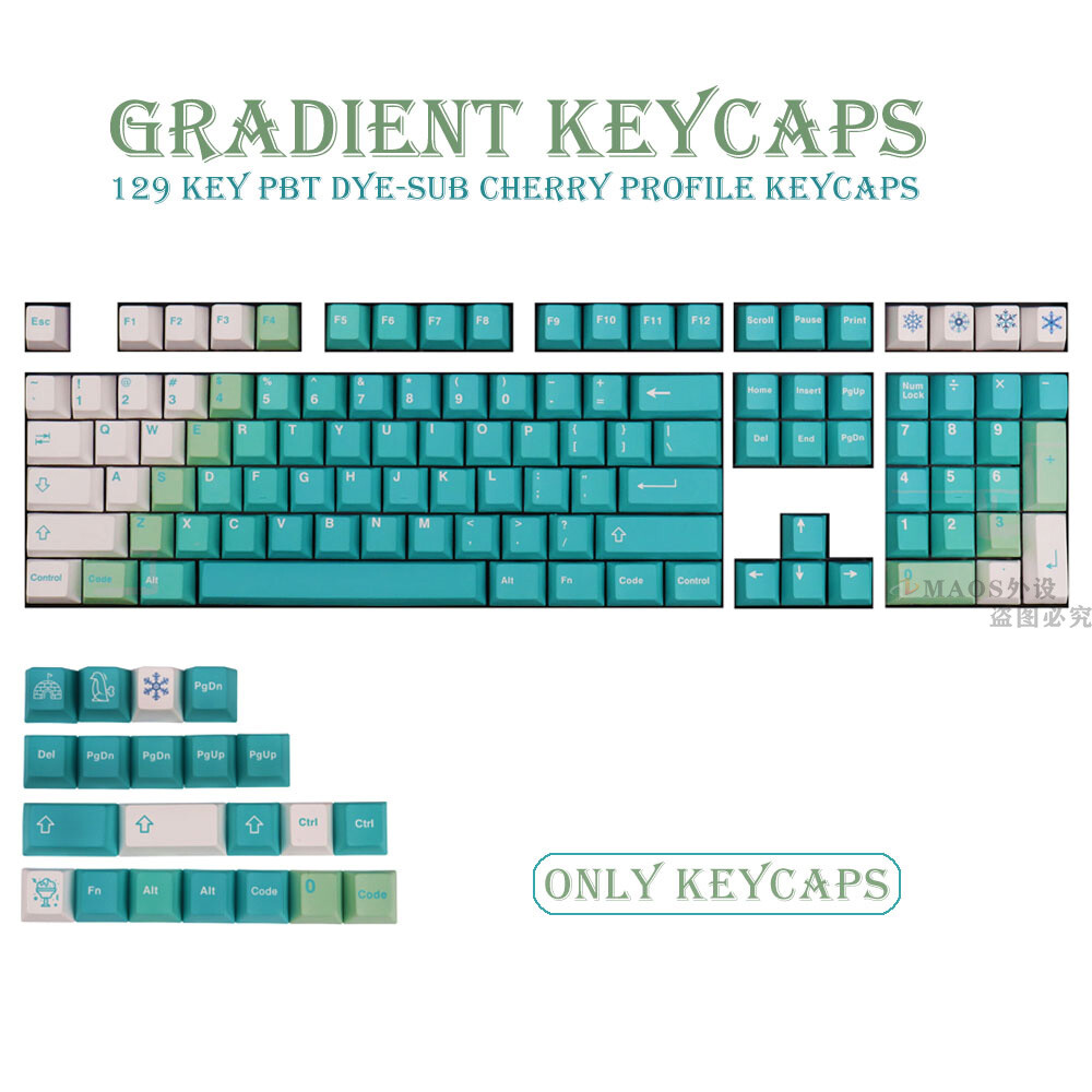 DIY White Green Gradient Theme Keycap Cherry Profile PBT 108 Key for Cherry MX