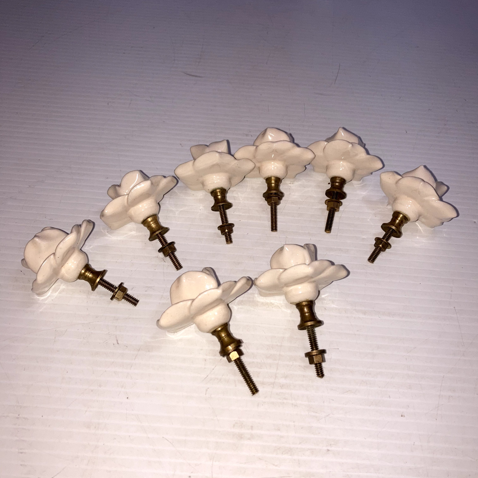 Ceramic Rose Shaped Drawer Pulls Knobs Set Of 8 Creme