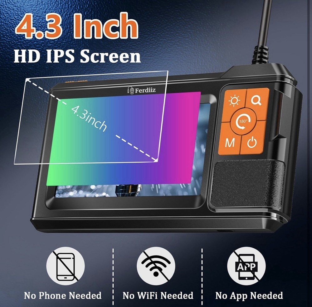 Endoscope Camera with 4.3" IPS Screen,Dual-Lens Borescope with Light,5M