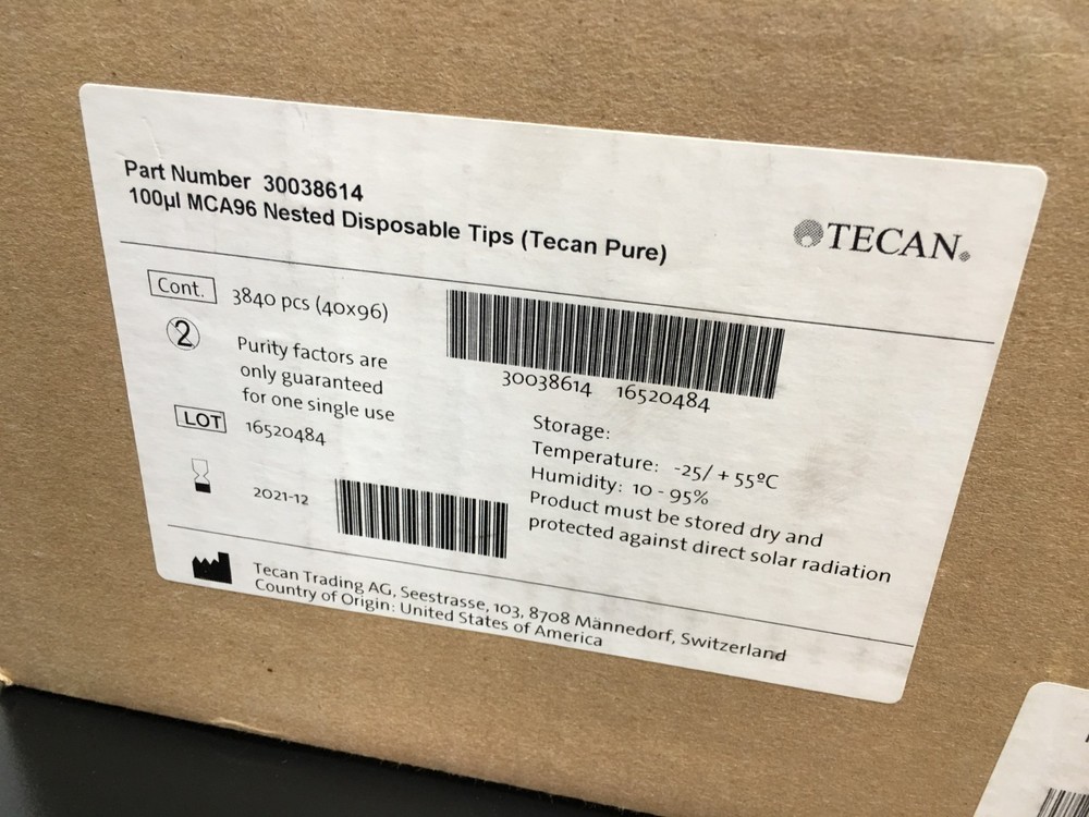 Tecan PN 30038614 Disposable Tips 100µL Non Filtered Pure Nested 8 Stack
