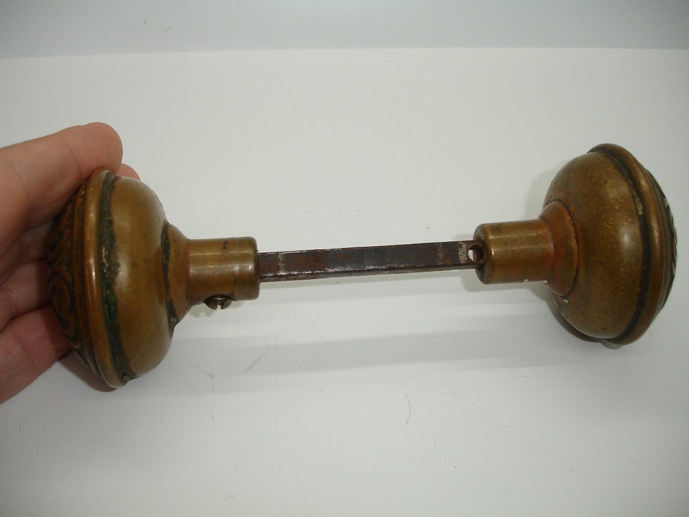 Antique Victorian ornate bronze HEART doorknob set brass CORBIN hardware knobs