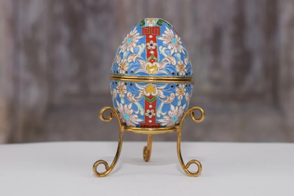 Wonderful Blue Silver Sterling Egg - Handmade Enamel Egg - Luxurious