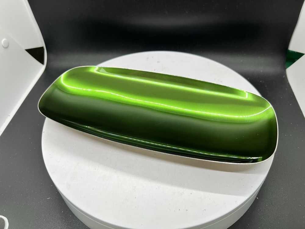 Vintage MCM Wallace Color Clad Green & Silver Plate Dish 9”x4” Atomic