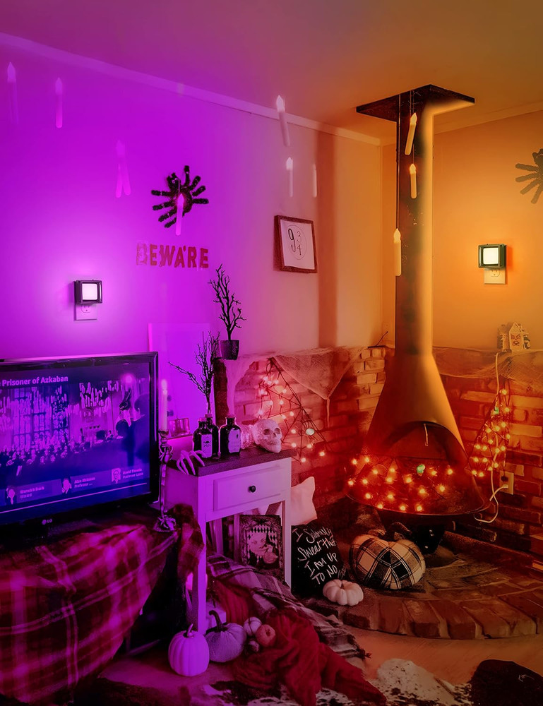 Purple Night Lights [2 Pack], Dusk to Dawn Sensor, Adjustable Brightness, Bedroo