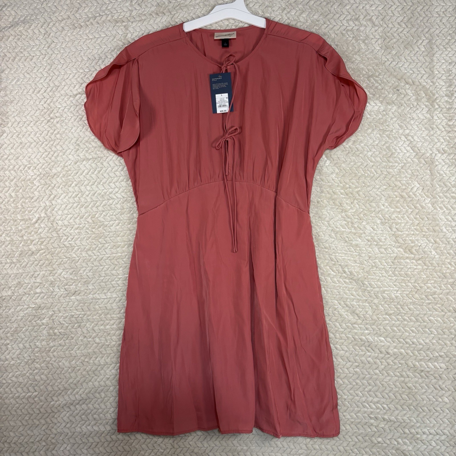 Universal Thread Dress Womens L Pink Tie Front Flutter Short Sleeve Mini