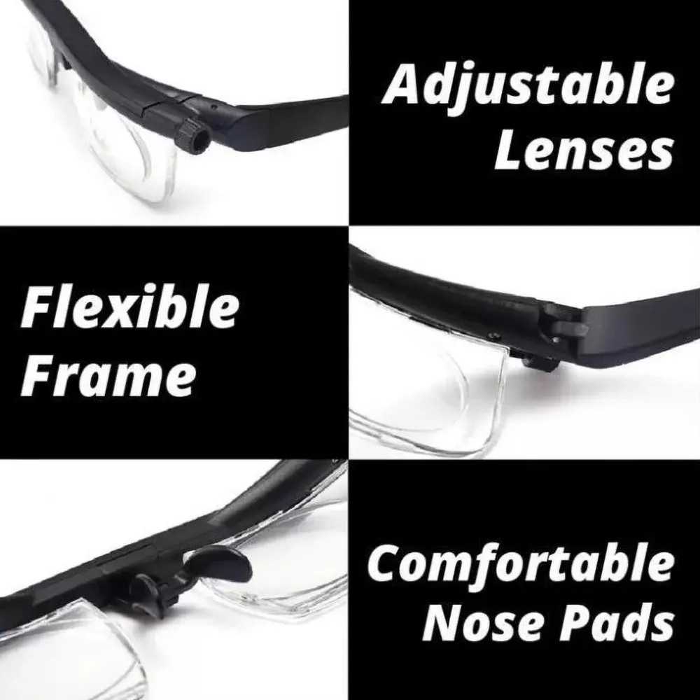 Dial Adjustable Glasses Variable Focus For Reading Distance Vision Eyeglasses US