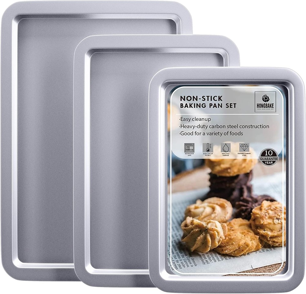 Ceramic Baking Sheet Pan Set Cookie Sheet Oven Bakeware Sets W/ Wider Grips 3