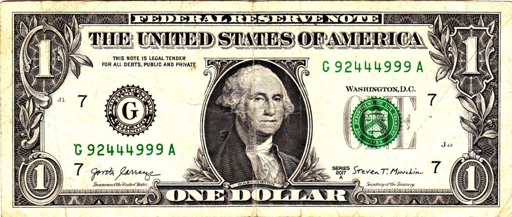 $1 2017A Fancy Serial G92444999A  TWO TRIPLES!!!