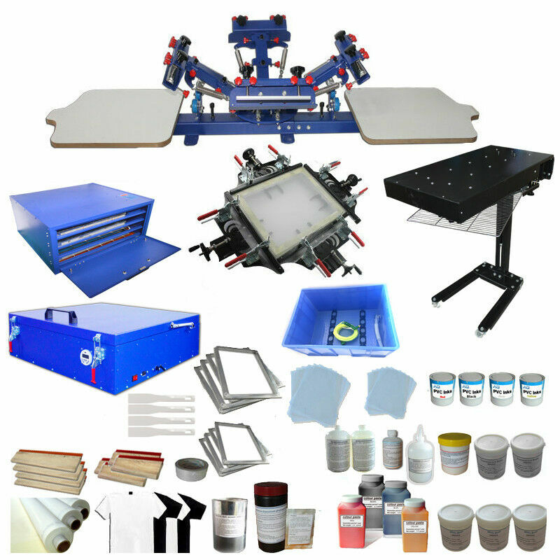 4 Color 2 Station Full Set Printing Kit Silk Screen Machine & Press Tools Supply