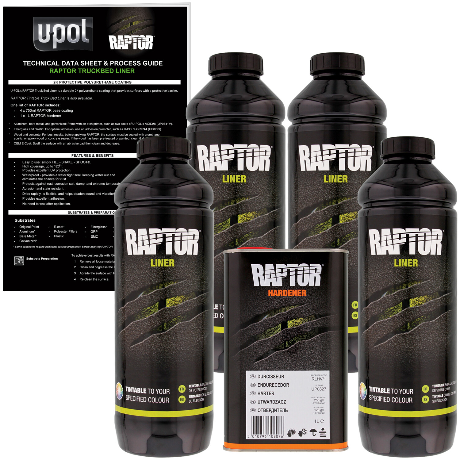 U-POL Raptor Tintable Spray-On Truck Bed Liner Coating, 4 Liters