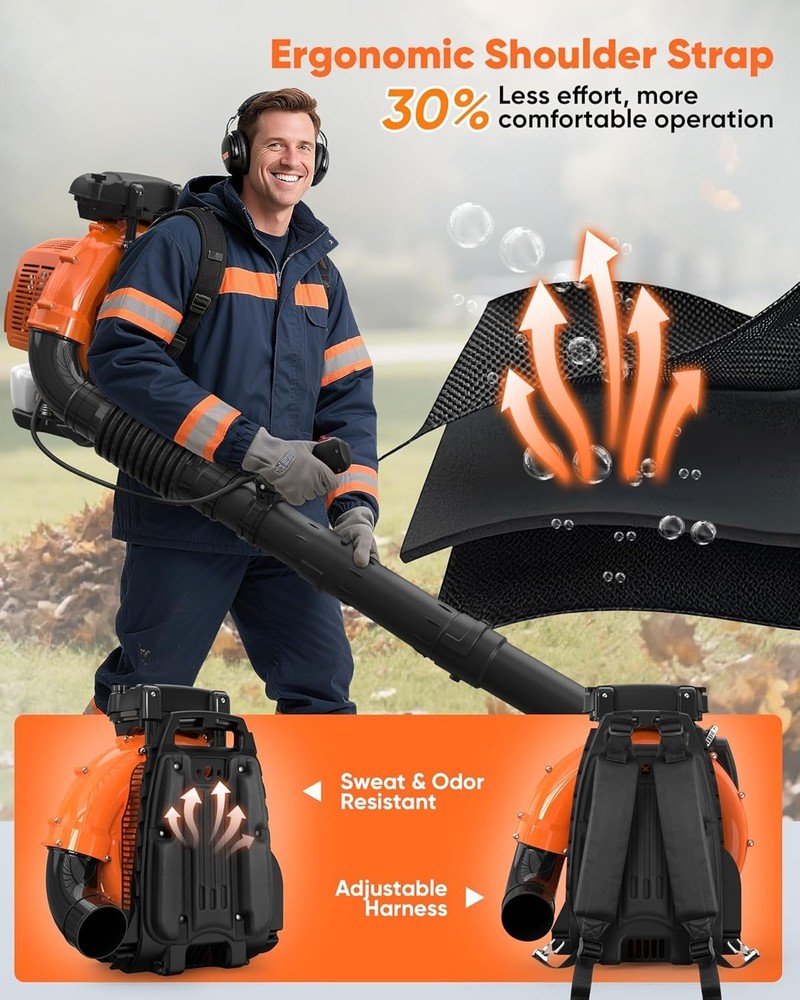 Leaf Blower 75.6cc 2-Stroke Backpack Gas Powered Leaf Blower 847CFM 236 MPH