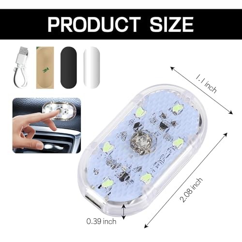 2 PCS Car LED Lights Interior Wireless, Super Bright Auto Interior 2PCS White