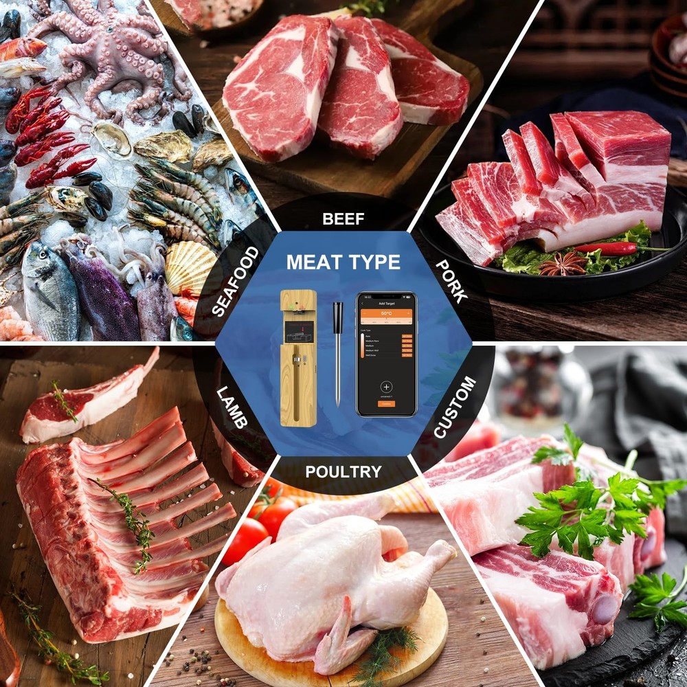 Wireless Meat Thermometer Bluetooth with Ceramic Probe: Waterproof Digital Ov...