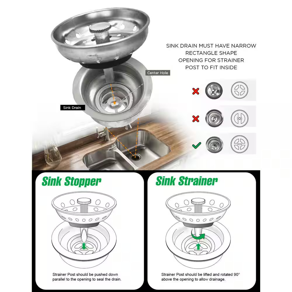 3-1/2 In. Strainer Basket with Fixed Post Replacement for Kitchen Sink Drains St