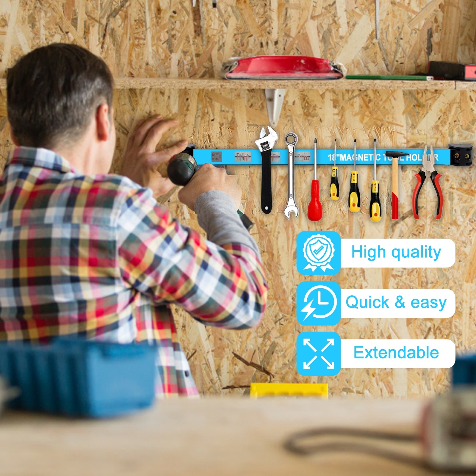 8 Pack 12" Magnetic Tool Holder Strip Metal Magnet Tool Organizer Bar for Garage