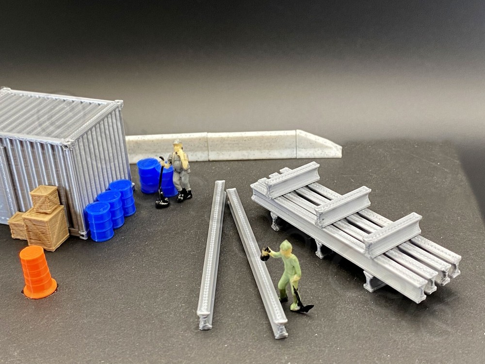 77 pc HO Scale ROAD CONSTRUCTION - 3D Model Railroad Train Scenery with Lights