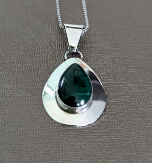 Native American Malachite Pendant with SS chain