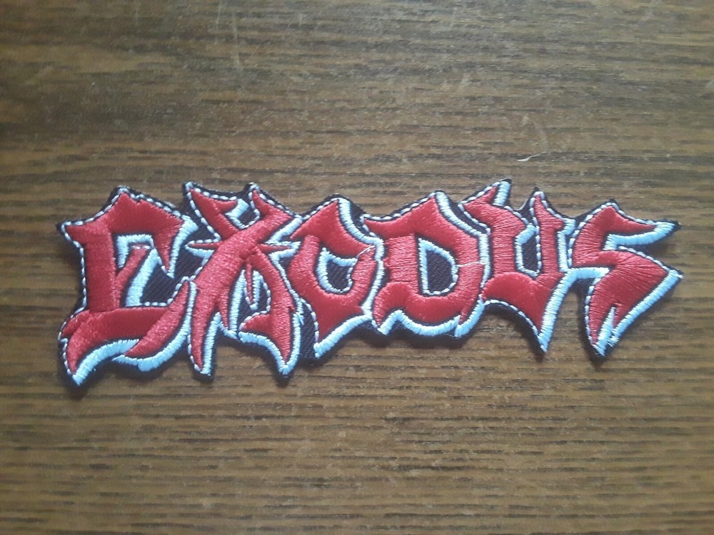 EXODUS,IRON ON RED WITH WHITE EDGE EMBROIDERED PATCH