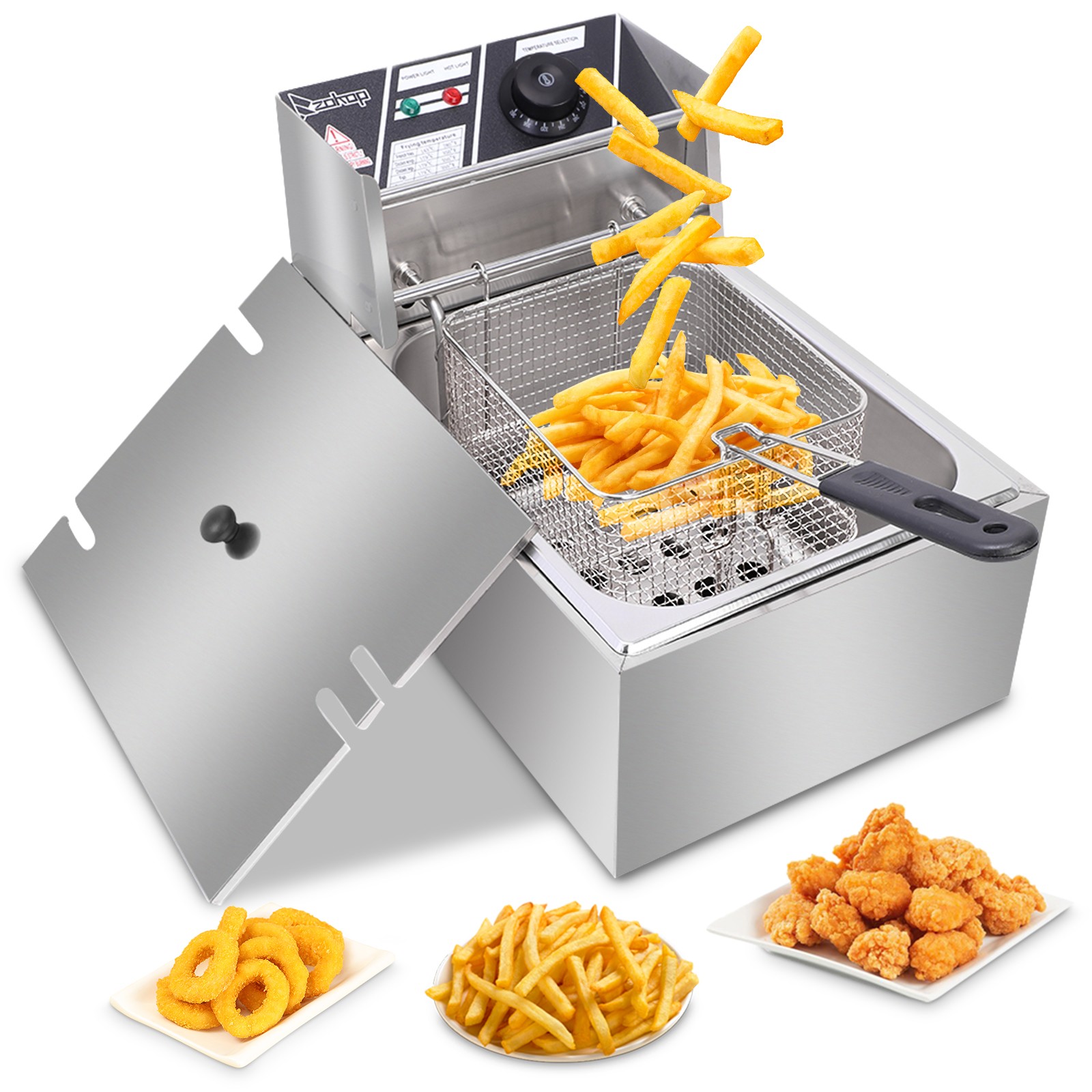 2500W 6L Commercial Electric Deep Fryer Restaurant Stainless Steel 10.5QT W/Lid