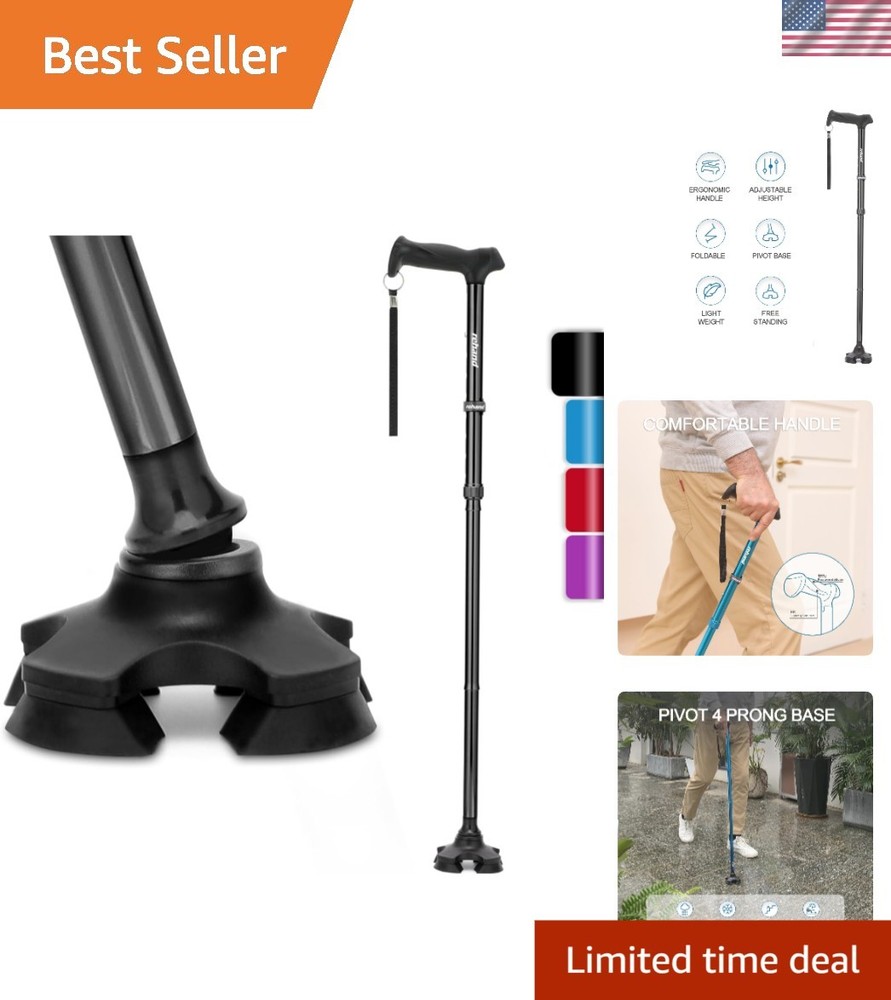 Foldable Adjustable Walking Cane for Seniors - Ergonomic Soft Grip and Stability