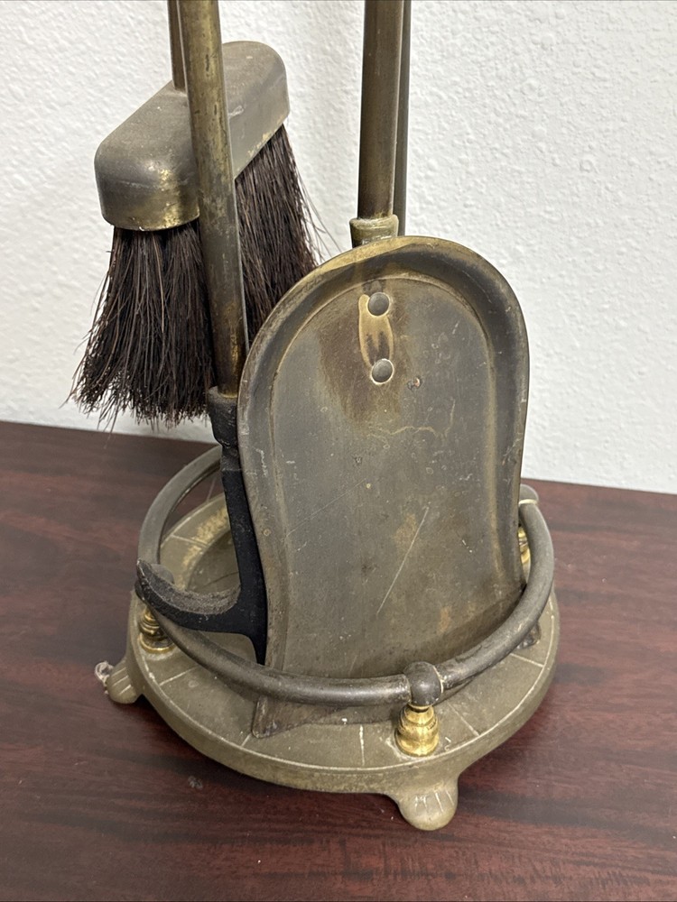 Vintage Solid Brass Fireplace Tool Set – Complete 4-Piece Hearth Set Nice Patina