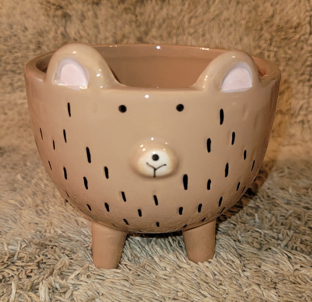 Brown Bear Small Ceramic Decorative Succulent Planter~ Trinket, Soap Sponge Dish