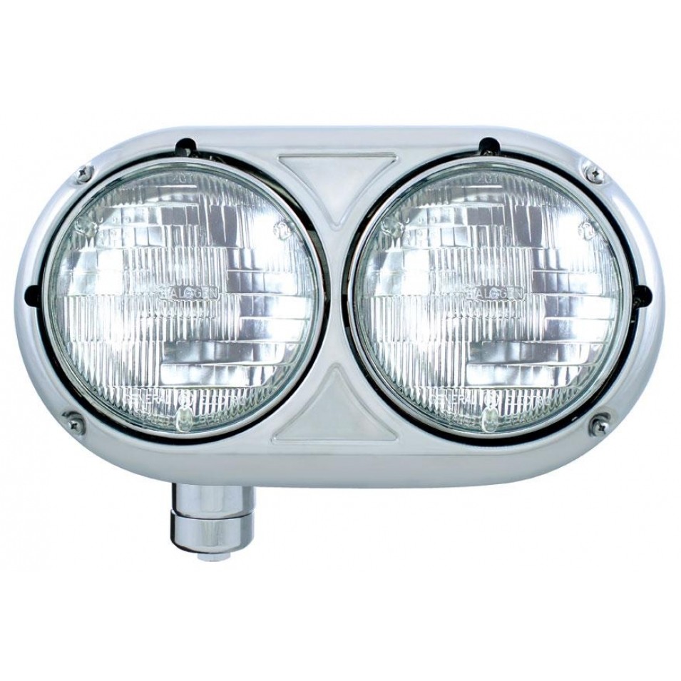 Peterbilt 359 Style Headlight, Halogen Bulb, 304 Staineless - Driver Side