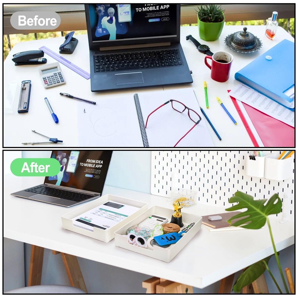 3 Pack Letter Tray, Plastic Stackable A4 Paper Trays, Rectangular Desk Drawer...