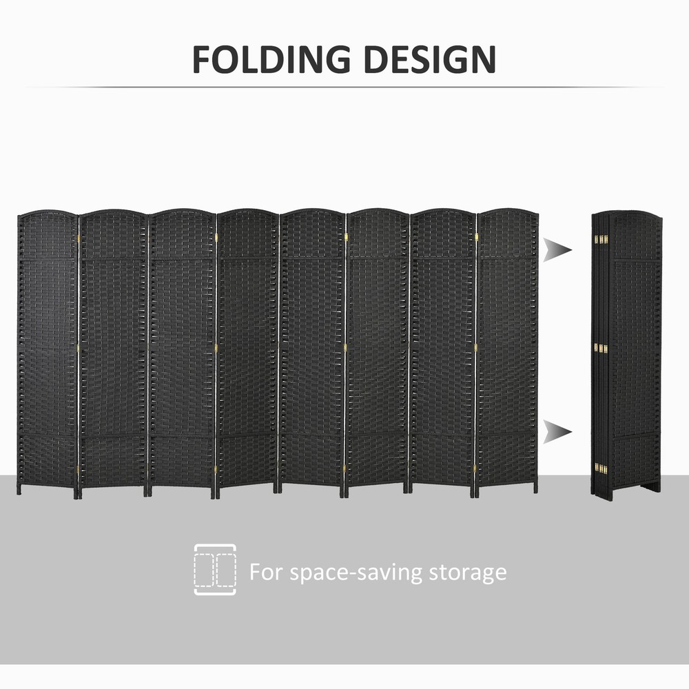 8 Panel Room Divider Freestanding Folding Privacy Screen Black