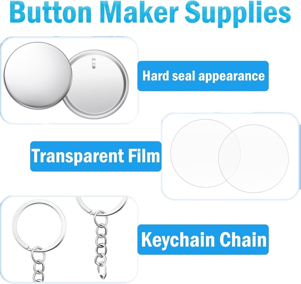 Button Maker Keychains Supplies, 200 Pcs 58mm Pin Maker Set, Metal Button Mak...