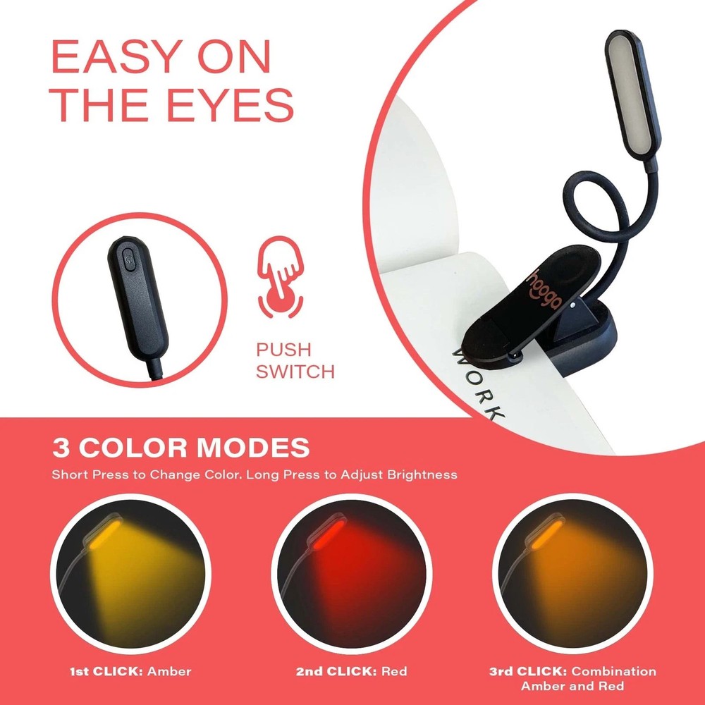 Amber Book Light, Blue Light Blocking Dual Mode Rechargeable Night Reading Light