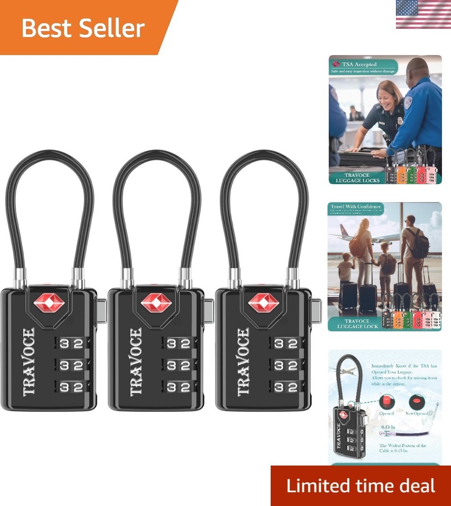 Travel Combination Cable Lock Set – TSA Approved, Versatile & Durable (3 Pack)
