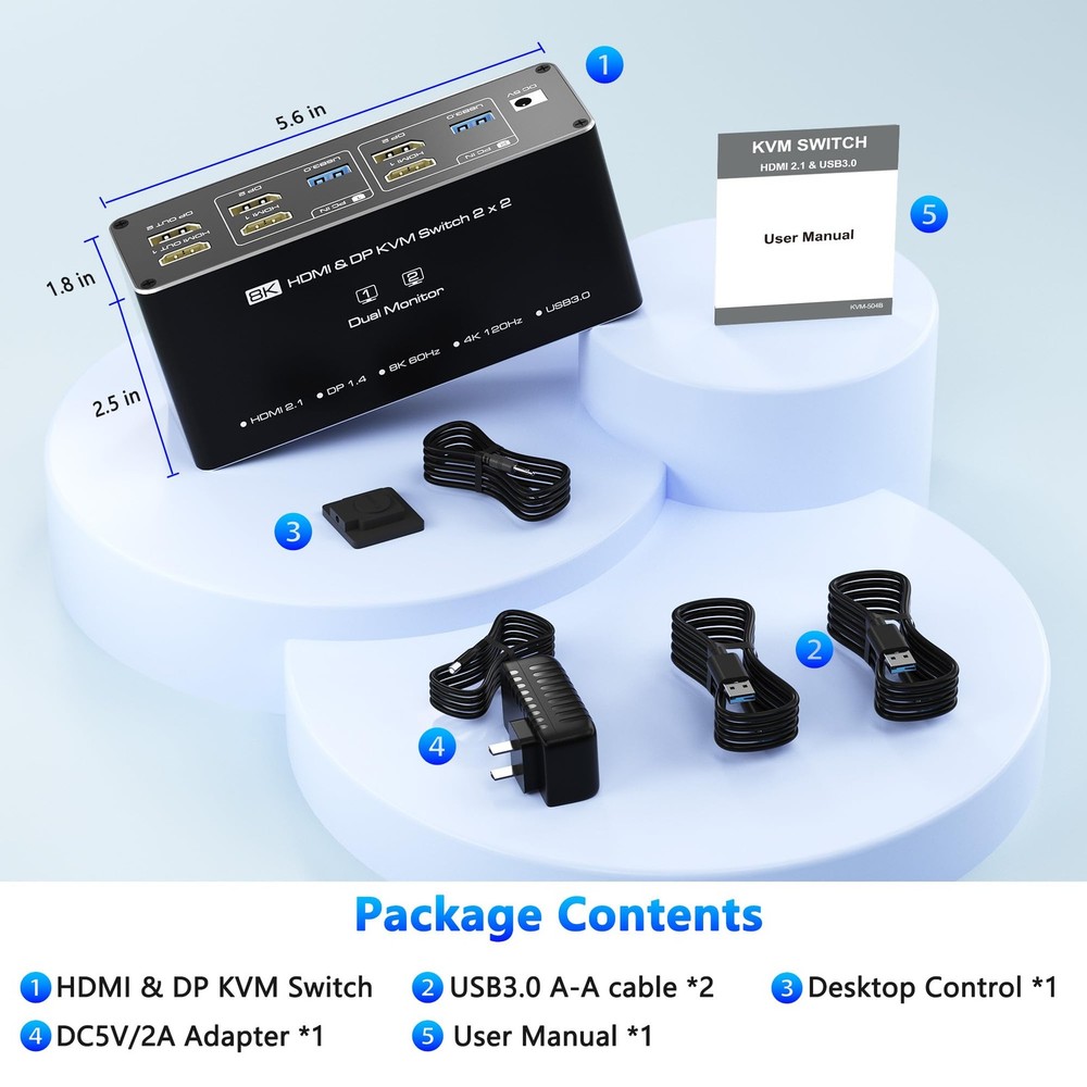 KVM Switch 2 Monitors 2 Computers, 8K60Hz KVM Switch HDMI Extended Display, 4...