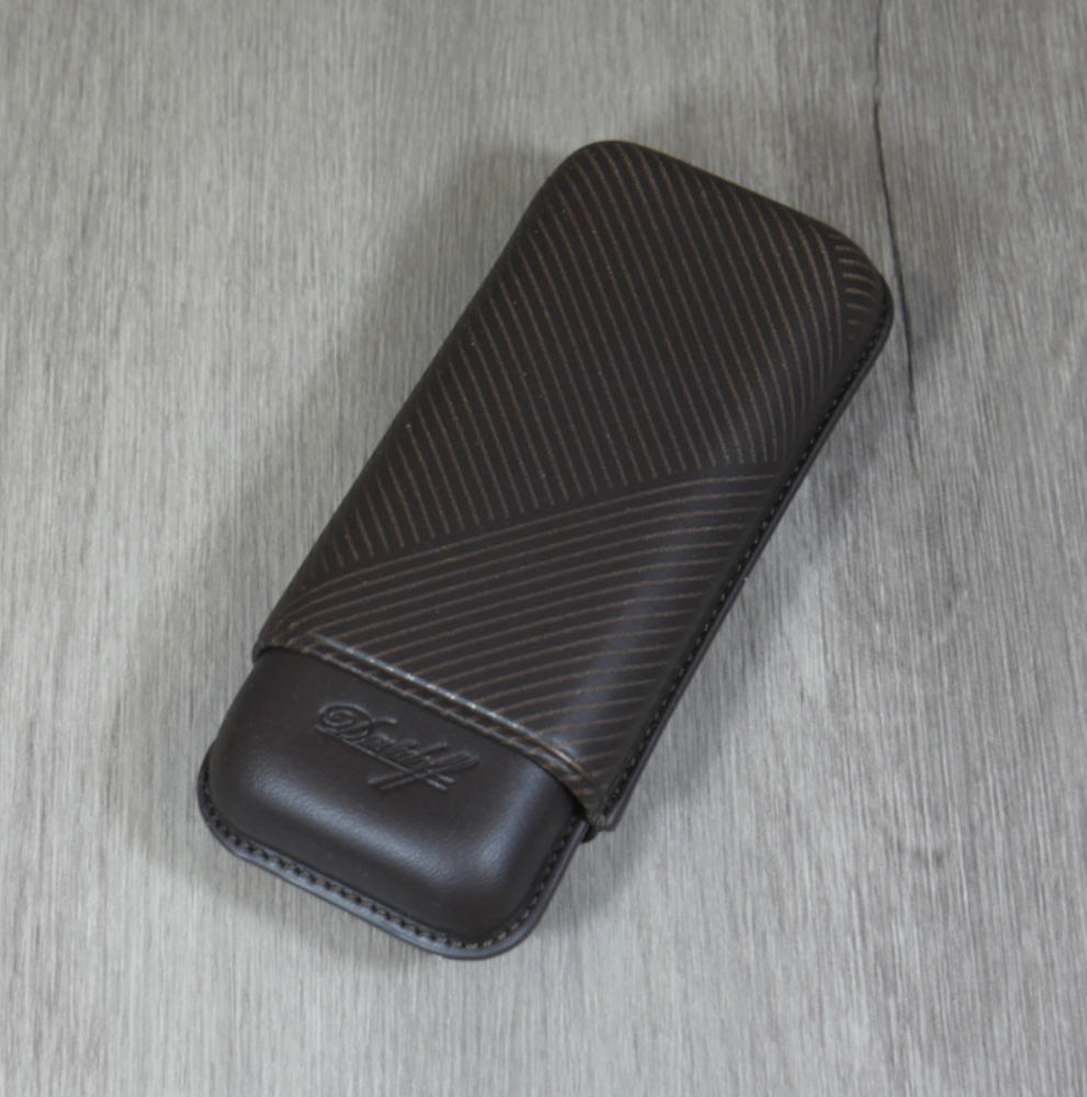 Davidoff Brown Leather Leaf Pattern Double Cigar Case / Pouch 105585