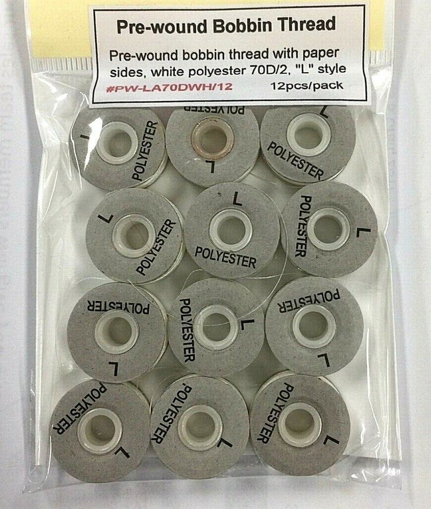 Pre-wound Bobbin Thread Polyester 75D/2 with Paper Sides "L" Size White Colour