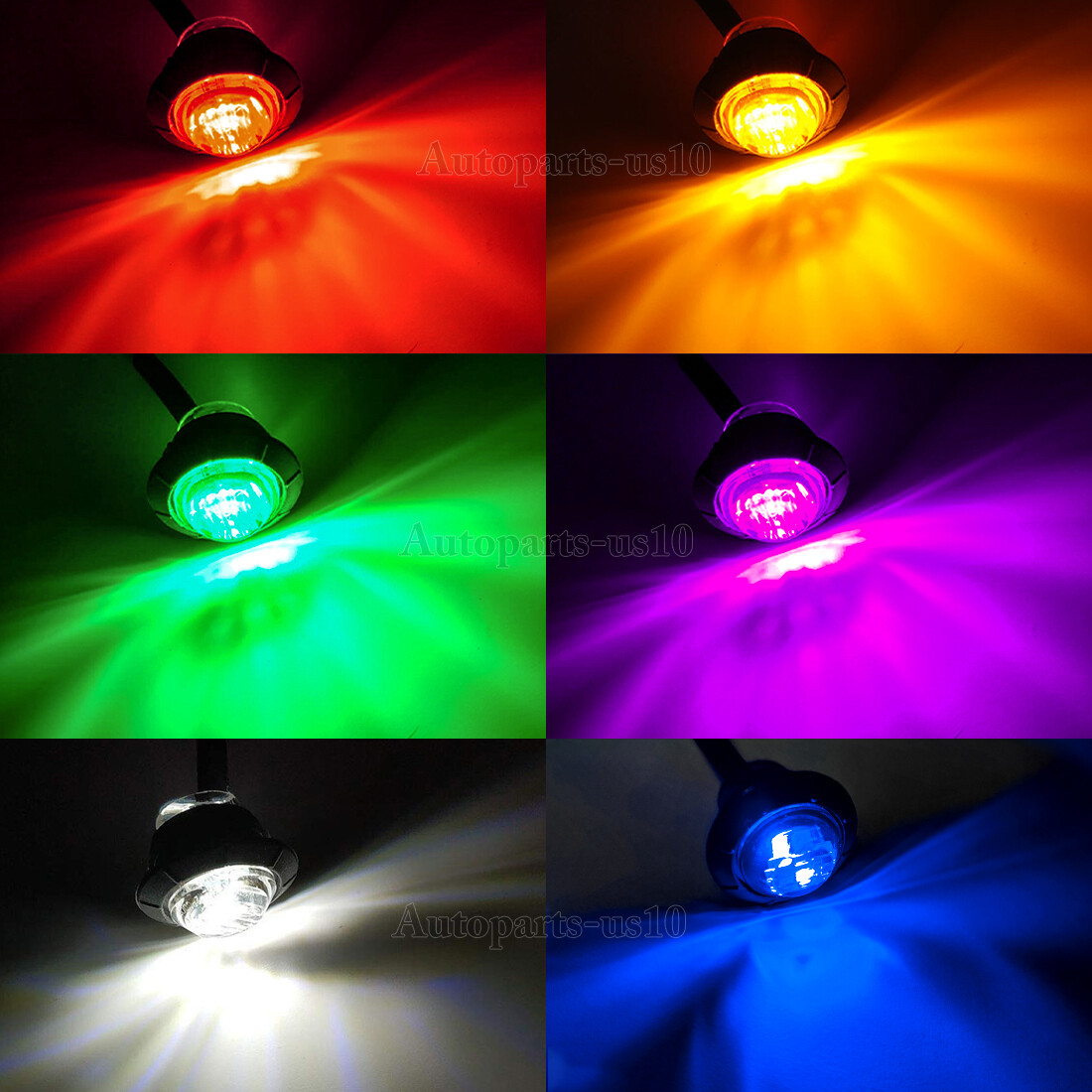 3/4" 12V Marker Lights LED Truck Trailer Round Side Bullet Light Dual Color